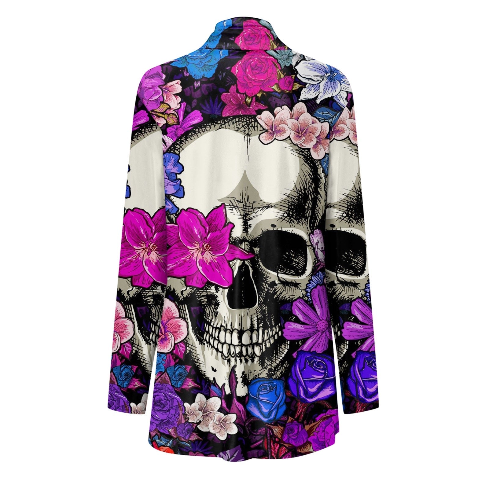 Floral Skull Print Cardigan Women Halloween Autumn Winter Casual Open Stitch Ladies Elegant Sweater Coat Casual Blouse Clothes