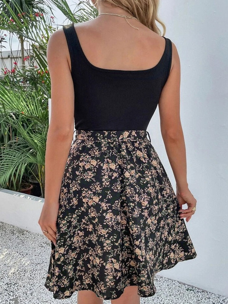 Floral Sundress Sleeveless Vintage Patchwork Mini Tank Dress Boho Beach Tshirt Boho Tank Dress