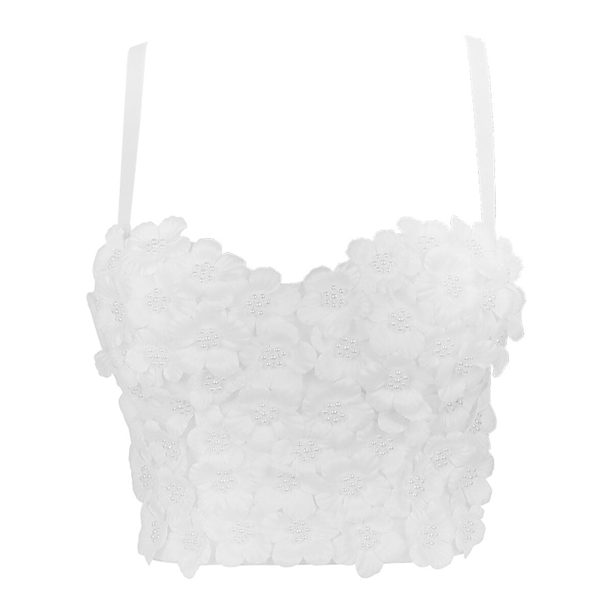 Flower Pearl Female Crop Top With Built In Bra Women Harajuku Backless Solid Party Club Push Up Bralette Clothing White