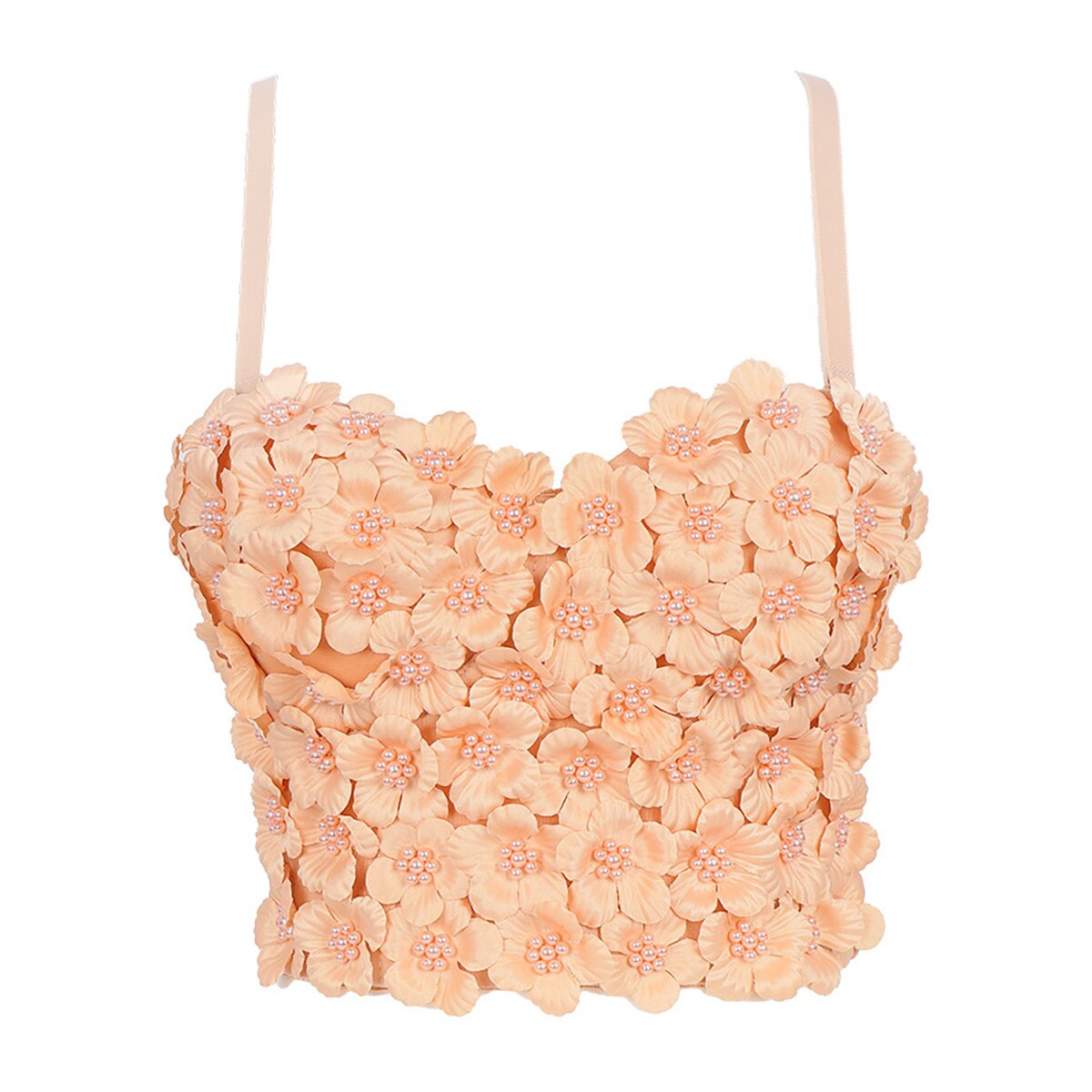 Flower Pearl Female Crop Top With Built In Bra Women Harajuku Backless Solid Party Club Push Up Bralette Clothing