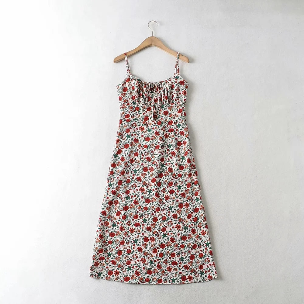 Foridol Strap Sleeveless Print Boho Summer Dress Long Green Floral Yellow Dress Long Style Multi
