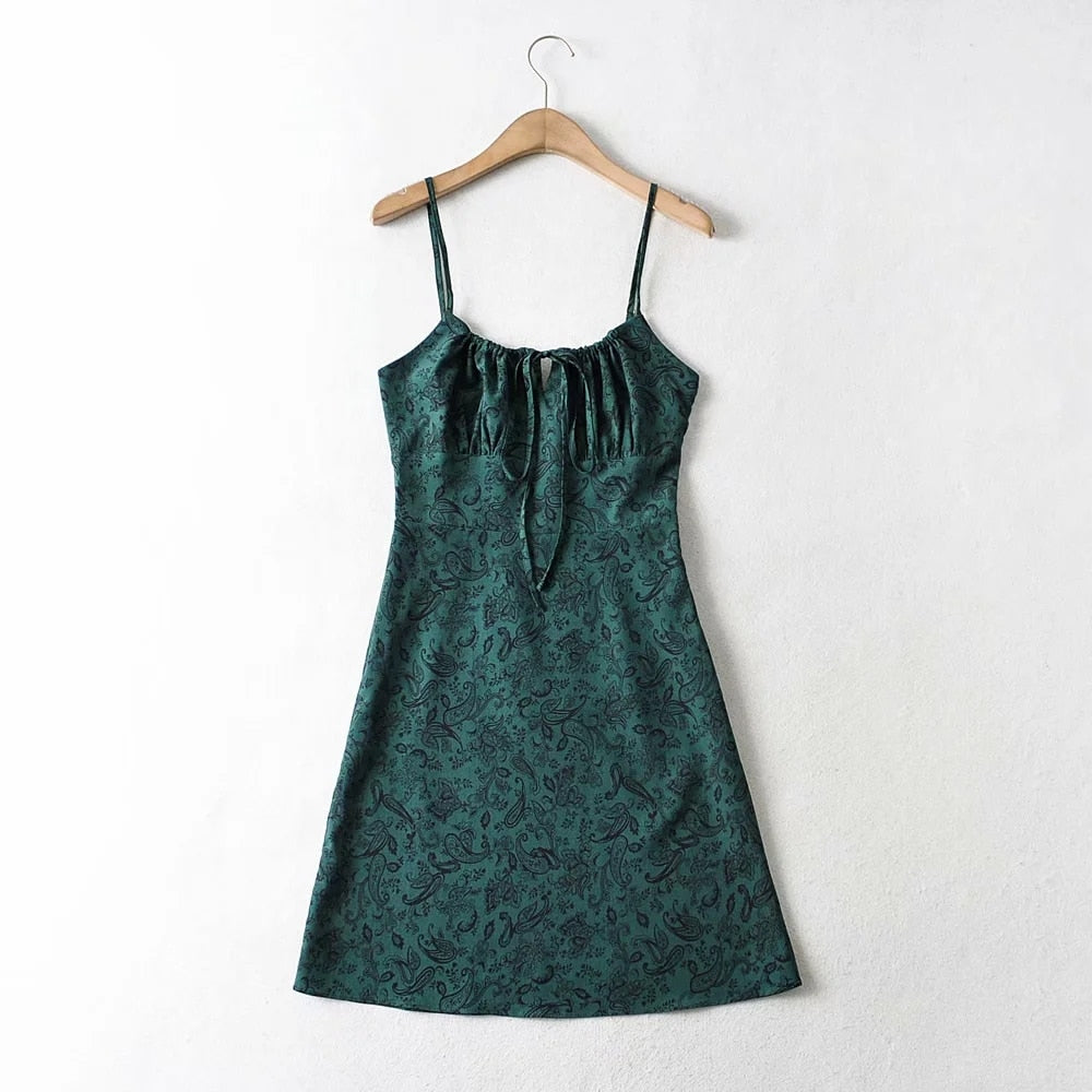 Foridol Strap Sleeveless Print Boho Summer Dress Long Green Floral Yellow Dress Mini Style Green