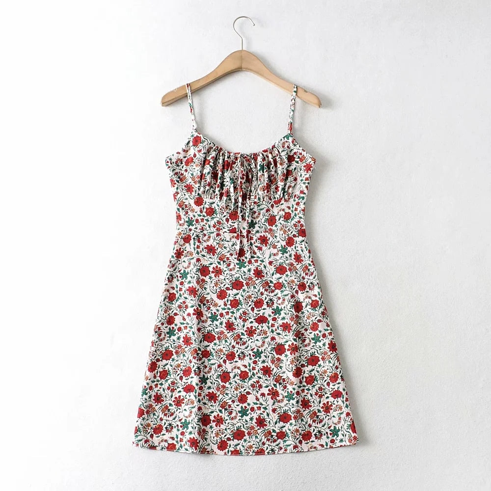 Foridol Strap Sleeveless Print Boho Summer Dress Long Green Floral Yellow Dress Mini Style Multi