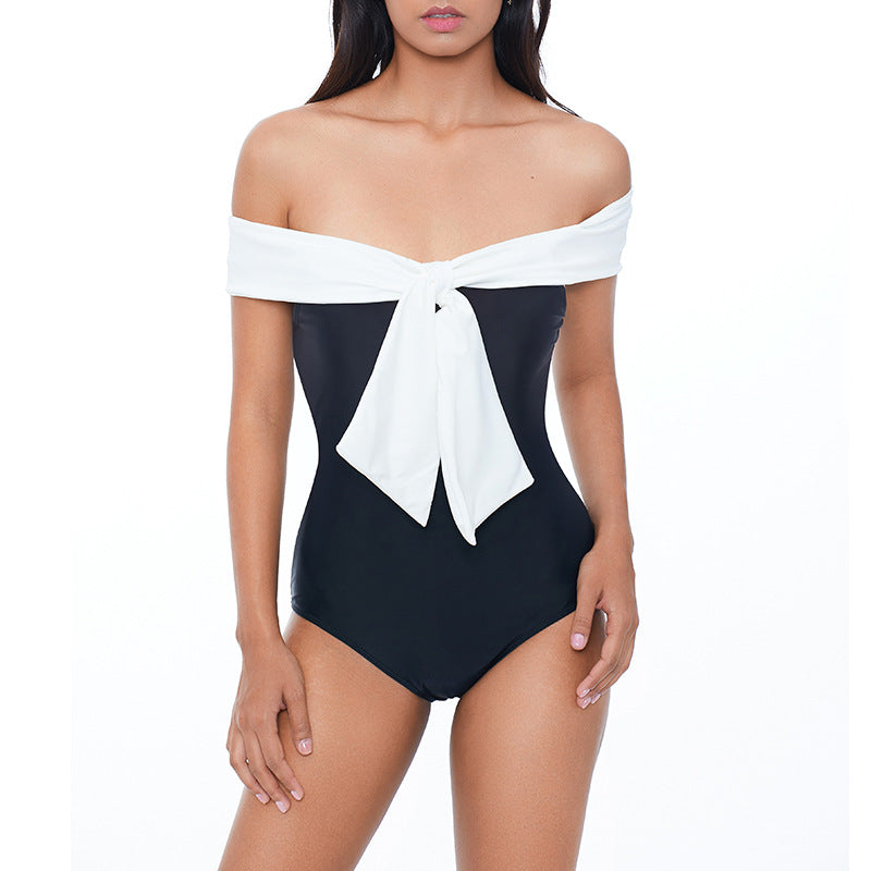 French Vintage Bow One Piece Swimsuit AMAIO