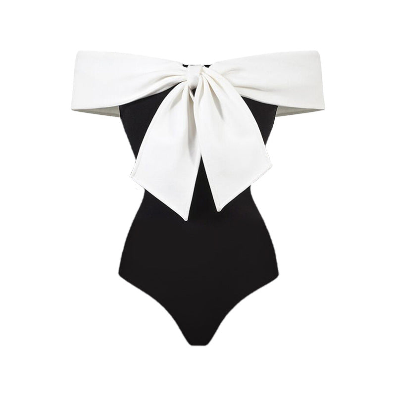French Vintage Bow One Piece Swimsuit