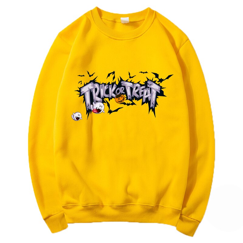 Funny cartoon Halloween printing round neck long sleeve sweater comfortable Halloween costume Yellow