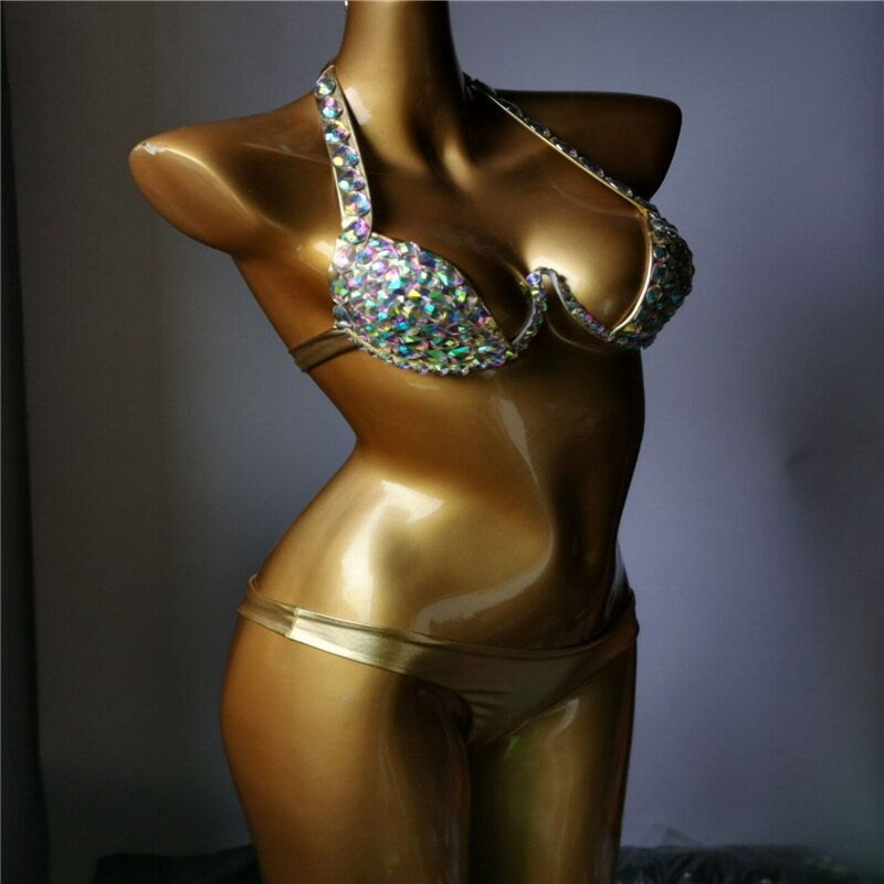 Gathered Crystal Diamond Bikini Push Up Women's Rhinestone Swimsuit Sexy Halter Underwire Swimwear Luxury Bathing Suit