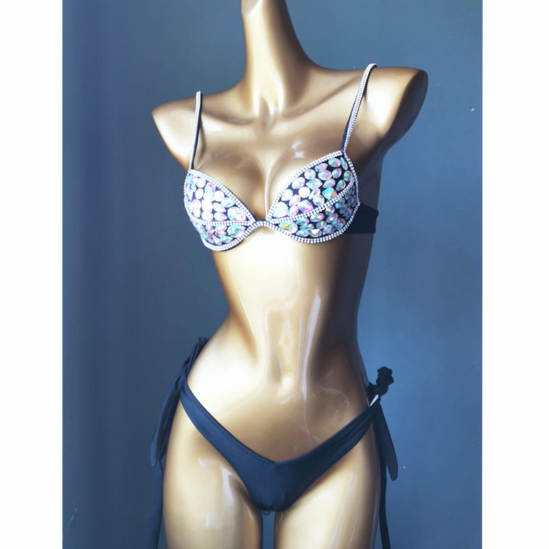 Gathered Rhinestone Triangle Bikini Luxury Crystal Diamond Women's Swimwear Push Up Bandage Thong Swimsuit Biquini