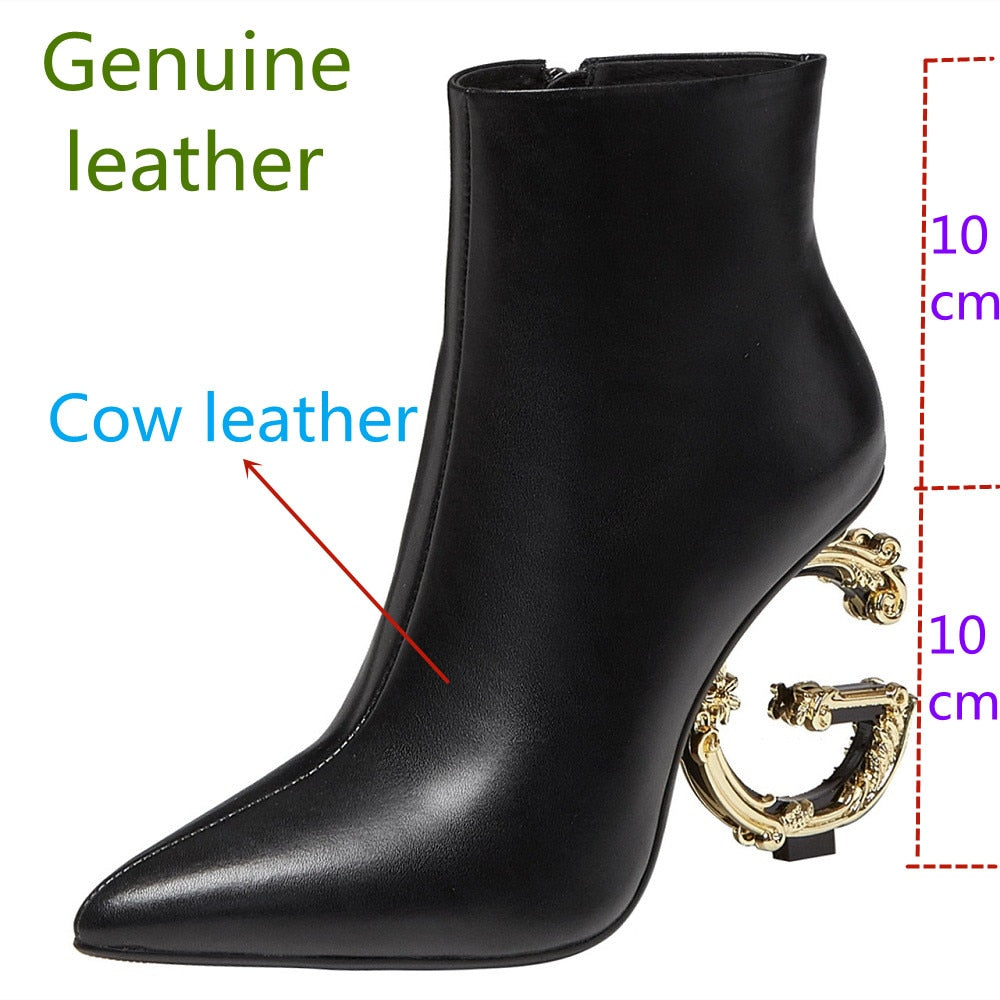 Genuine Leather High Heeled Ankle Boots Luxury Brand Designer Pointed Letter Tube Side Zipper Sexy Fashion 33-46