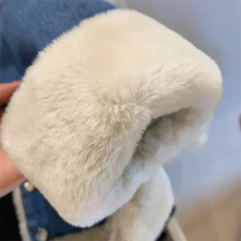 Girls Clothes Sets Winter Plush Fleece Kids Denim Jacket+Skirt Fashion Warm Thick Velvet Fur Children Coats Bottoming Shirt 2-8Y