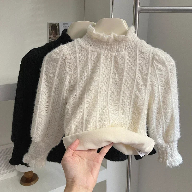 Girls Clothes Sets Winter Plush Fleece Kids Denim Jacket+Skirt Fashion Warm Thick Velvet Fur Children Coats Bottoming Shirt 2-8Y