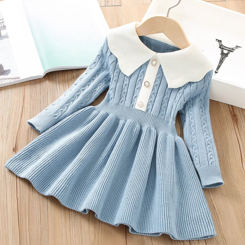 Girls Dress Winter Knitting Sweater Dress Autumn Long Sleeve Princess Dress Vestidos Warm Toddler Girl Clothes Kids Clothing AMAIO