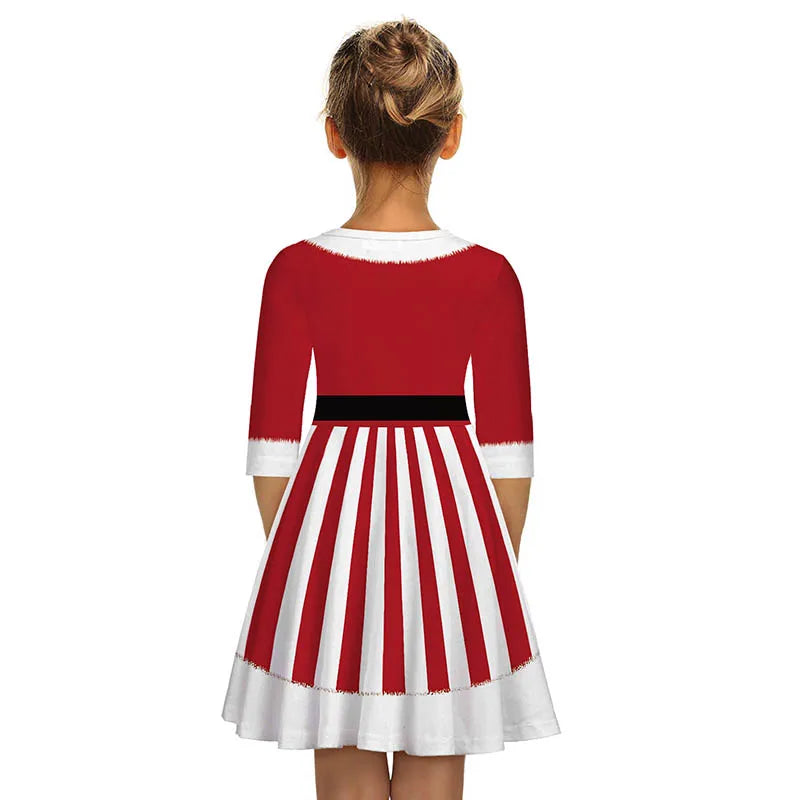 Girls Kids Christmas Dress Teen Half Sleeve 3D Print Xmas Swing Dress Girls Clothes Vestidos Children New Year Outfit 8-12 Years