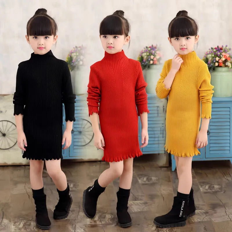 Girls Knitting Dresses 2023 Autumn Winter Children Clothing Casual Big Girl Costume for Kids Baby Clothes 2 3 4 5 7 10 12 13Year AMAIO