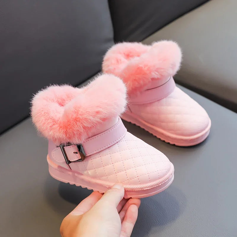 Girls Snow Boots Winter Children Outdoor Boots Warm Plush Princess Cotton Shoes Windproof Waterproof Thicken Kids Boots