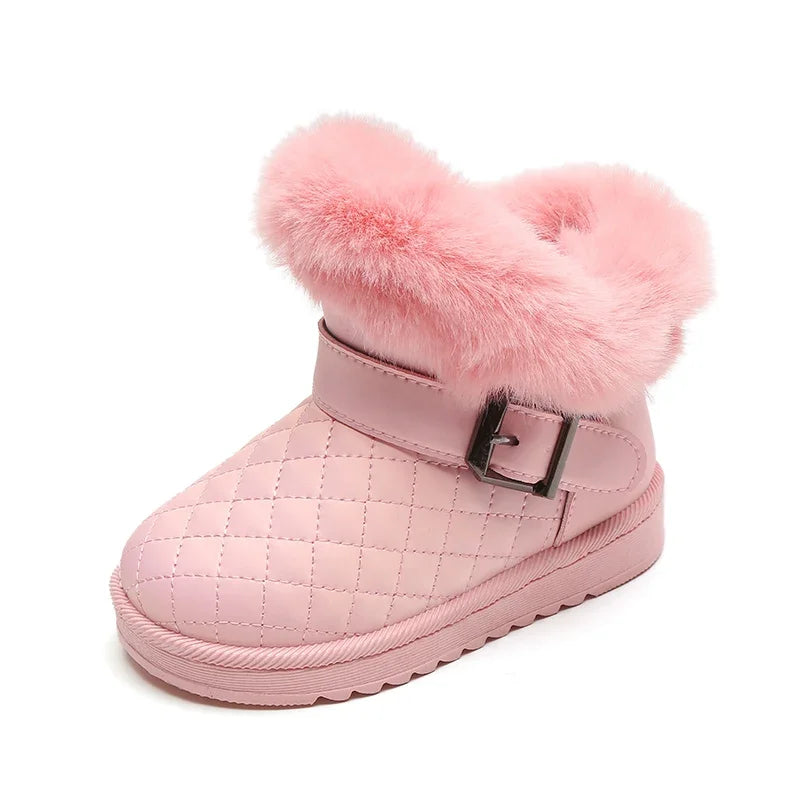 Girls Snow Boots Winter Children Outdoor Boots Warm Plush Princess Cotton Shoes Windproof Waterproof Thicken Kids Boots 2203Pink