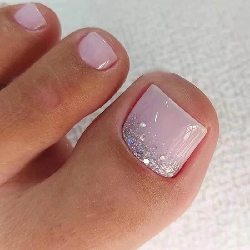 Glitter Crystal French Press On Toenails Diamond Decor False Toe Nails Square Head Artificial Nails Patch For Feet H32