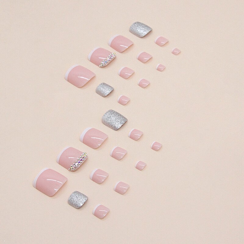 Glitter Crystal French Press On Toenails Diamond Decor False Toe Nails Square Head Artificial Nails Patch For Feet