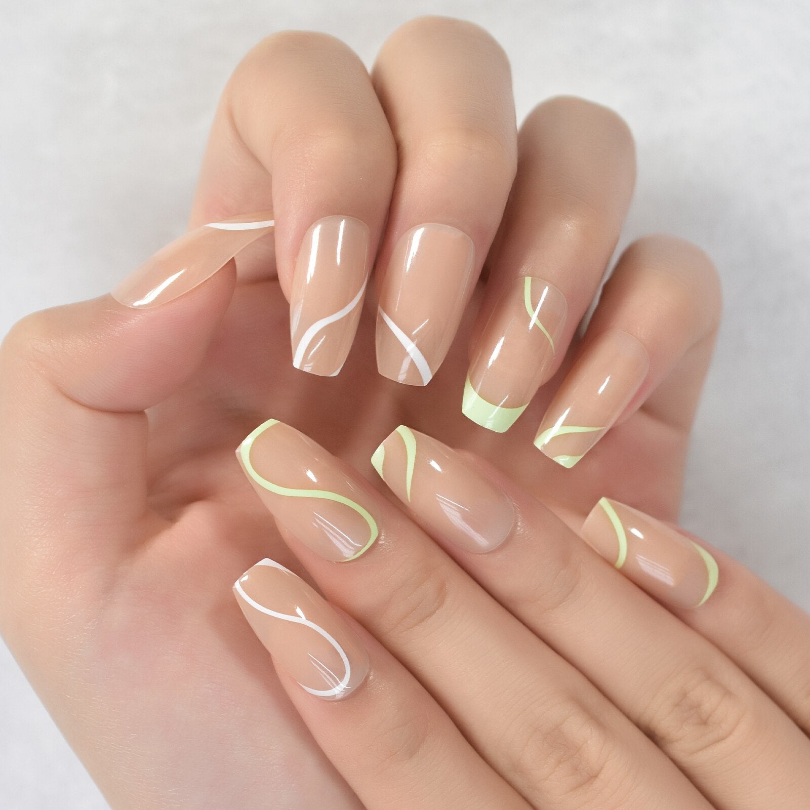 Glossy Gradient Rainbow Ombre French Press on Nails Almond Fake Nails Stiletto Oval Pointed Manicure False Nails Finger Tips L6403