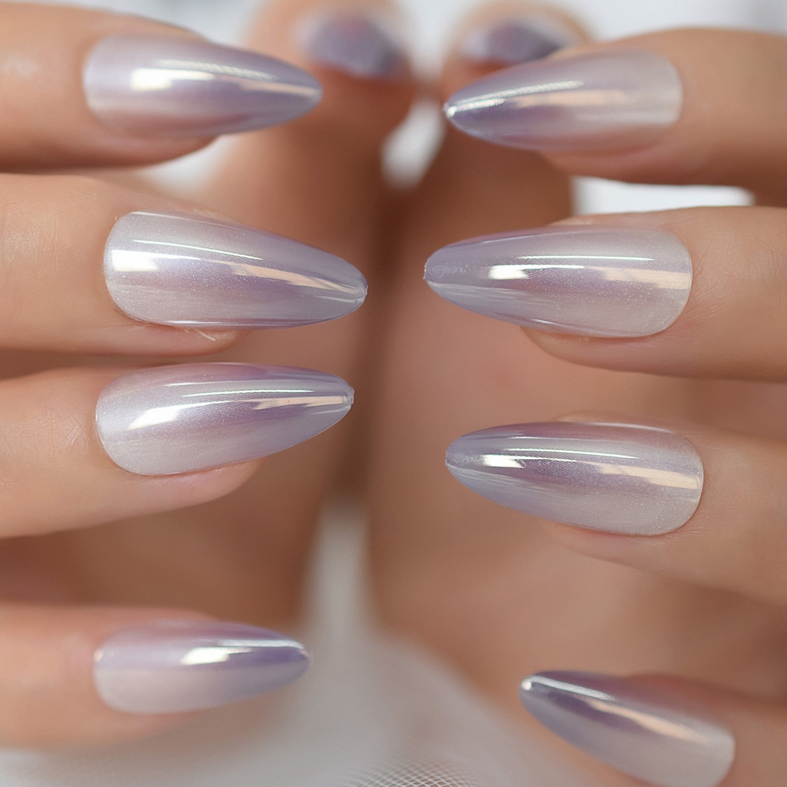 Glossy Gradient Rainbow Ombre French Press on Nails Almond Fake Nails Stiletto Oval Pointed Manicure False Nails Finger Tips L5974