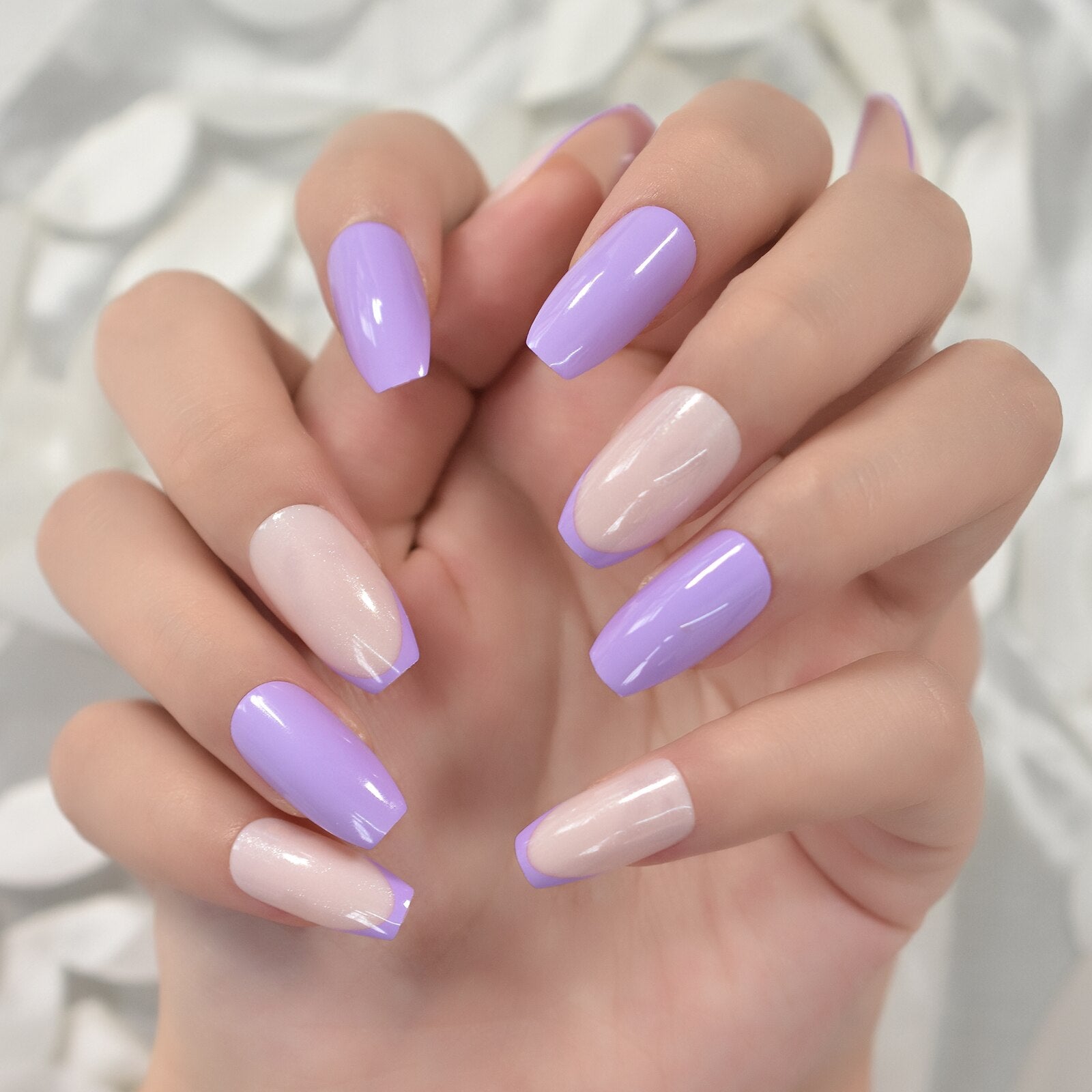 Glossy Gradient Rainbow Ombre French Press on Nails Almond Fake Nails Stiletto Oval Pointed Manicure False Nails Finger Tips L6407