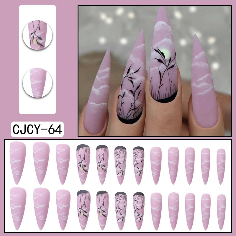 Glossy Pink Wearable Nail Art Blue Rhinestone Extra Long Ballet Detachable Finished False Nails Press on Nails with Glue MT803CJCY64