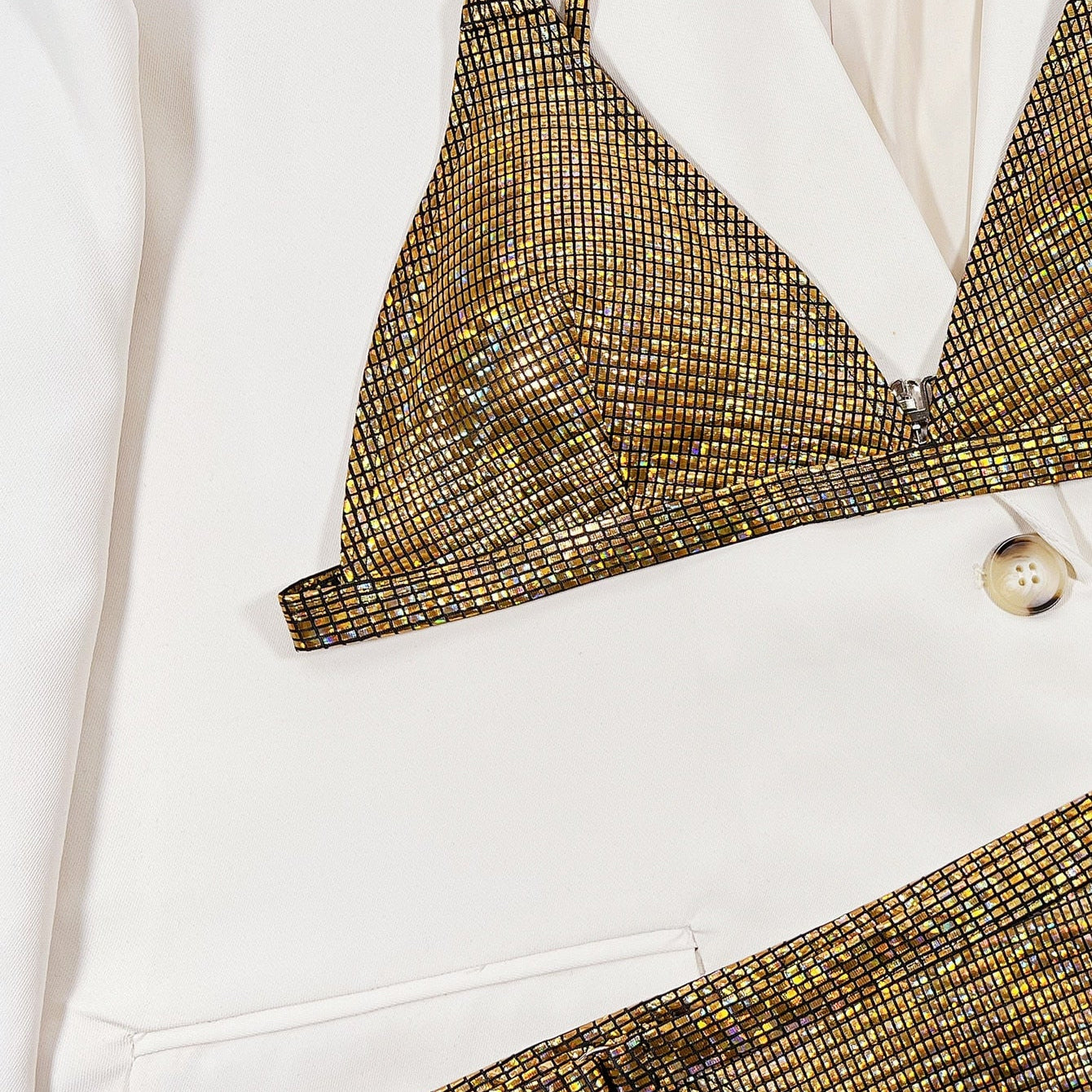 Gold glitter swimsuit - shiny two piece bikini sexy V-neck suspender swimwear high waist ackless bathing suit XMC185W