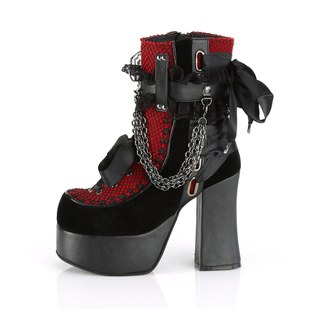 Gothic Retro Chunky Heel Platform Faux Leather Women's Ankle Boots Red