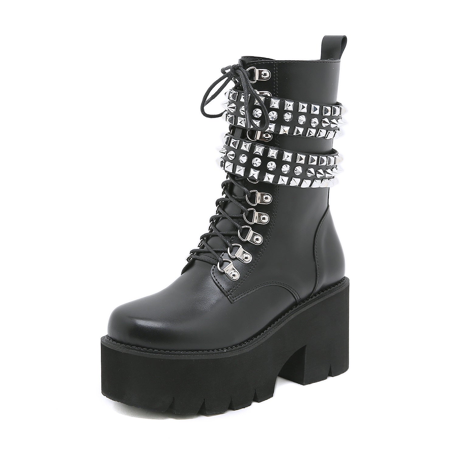 Gothic Style Fashion Rivet Mid-calf Boots For Women Black