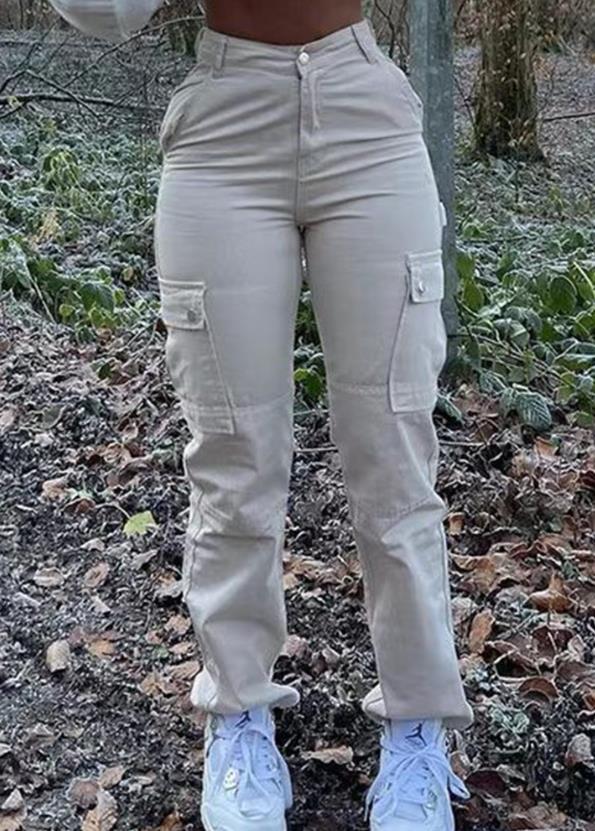 Green Cargo Pants Pocket Design High Waist Button Solid Color Pants 2024 Summer New Fashion Loose Women's Pants Streetwear Sky Blue