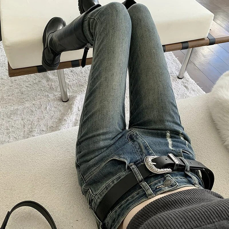 H.sa 2024 Denim Pants Spring Autumn Jeans For Women High Waist Skinny Warm Thick Jeans Womens High Elastic Stretch Jeans