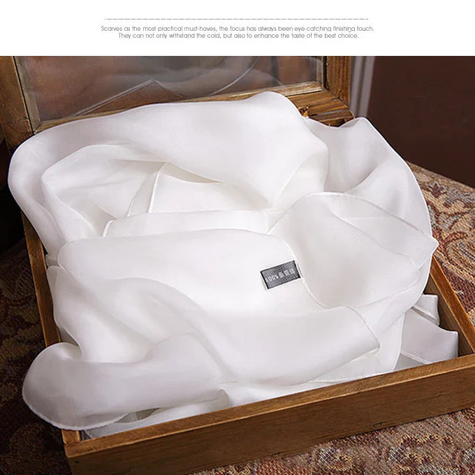 100% silk scarf Women White Solid Color Luxury Brand Pure Real silk Scarf Ladies silk Scarf female Autumn Winter Spring Summer