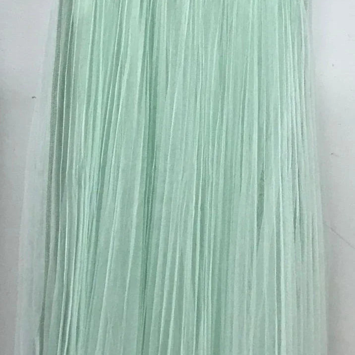 Women's Tulle Plain Pleated Skirt 2019 New Fashion Black Beige White Pink Grey Mesh Midi Skirt High Waist Woman Skirts 3 Layers green One Size