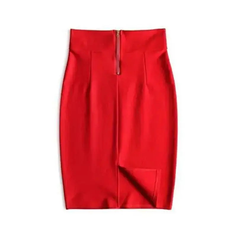 Faldas Mujer Moda 2022 Fashion High Waist Black Bodycon Skirts Midi Zipper Elastic Korean Elegant Sexy Y2k Office Pencil Skirt Red One Size