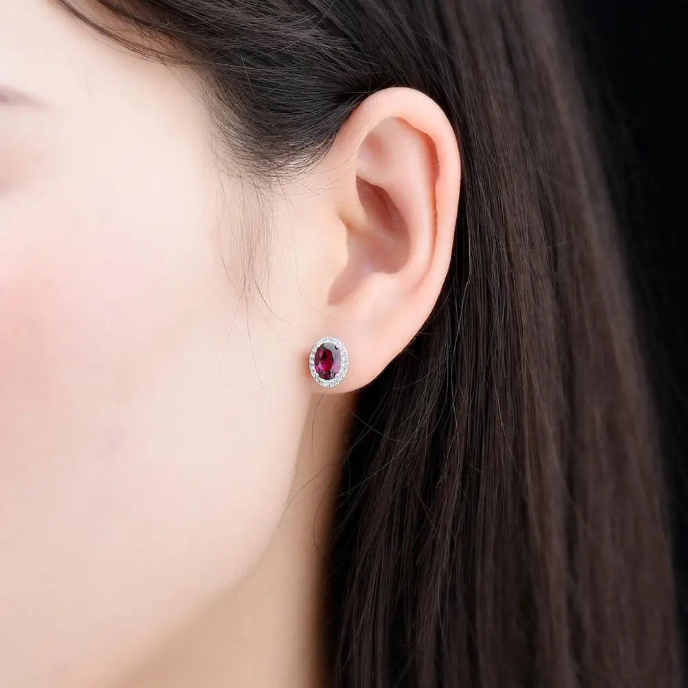 Hutang 2.06ct Genuine Rhodolite Garnet 925 Silver Stud Earrings Solid 925 Sterling Silver Fine Elegant Jewelry for Women