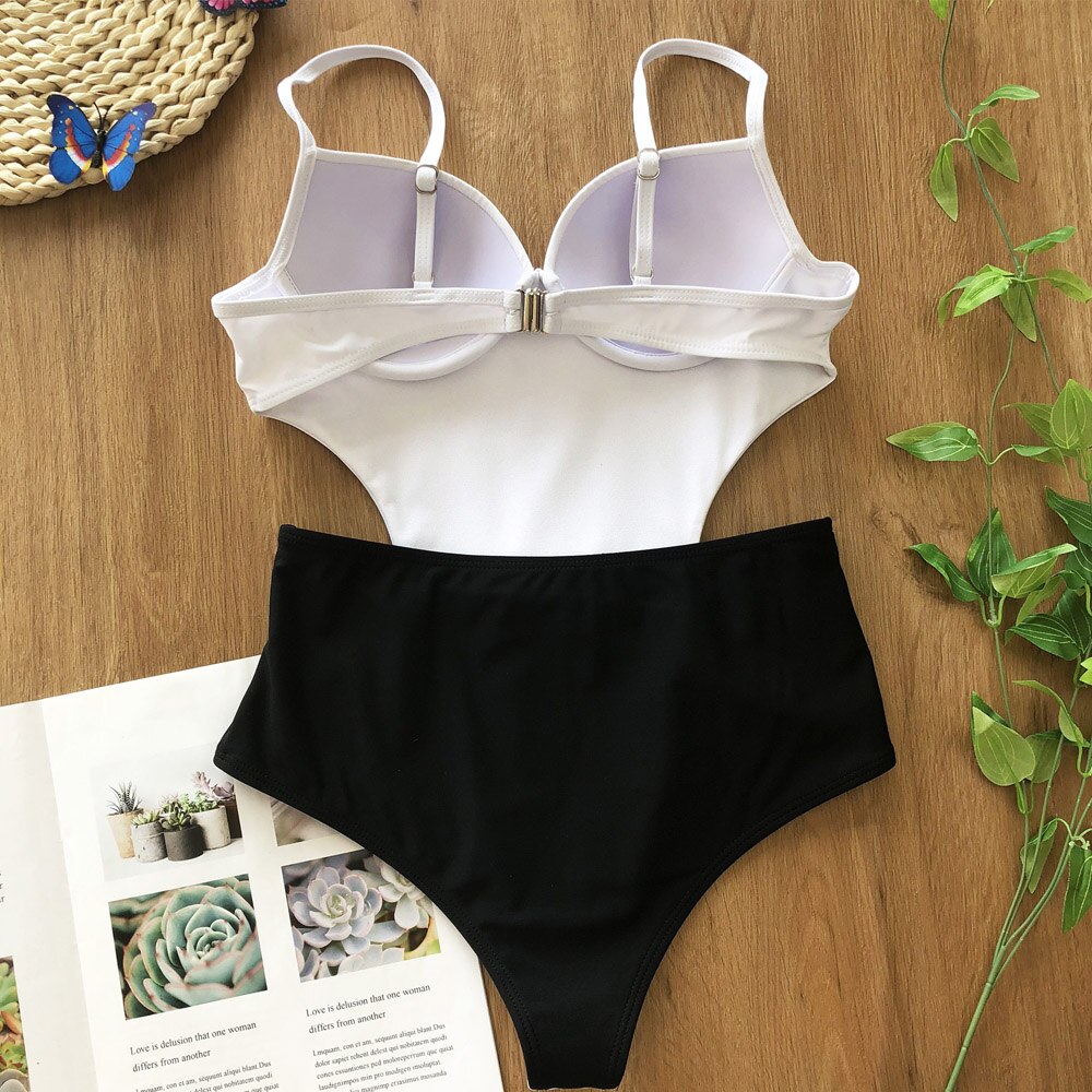 Sexy Push Up Swimwear - Retro One Piece Swimsuit Female High Waist Belt Monokini Hollowed Bathing Suit Swim