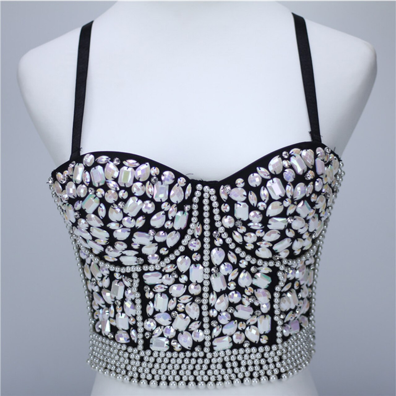 SXTHAENOO Gorgeous Rhinestone Pearl Pearl Corset Lingerie Wedding Bra Women Bra Cropped Camisole 3202