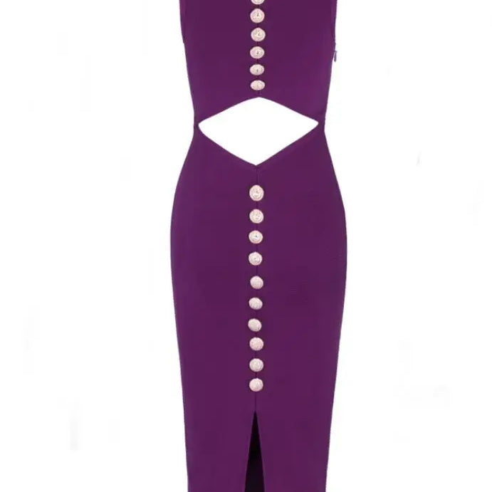 Wholesale Sexy V Neck Cut Out Black Purple Knee Length Women Summer Bandage Dress 2021 Fashion Evening Party Dress Vestido PURPLE