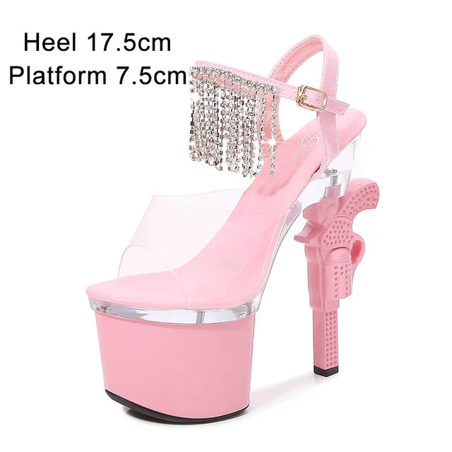 Fashion Super High Heels 17cm Women Shoes Platform Sandals Pistol Heel Red Wedding Shoes Female Model Show Sandal pink