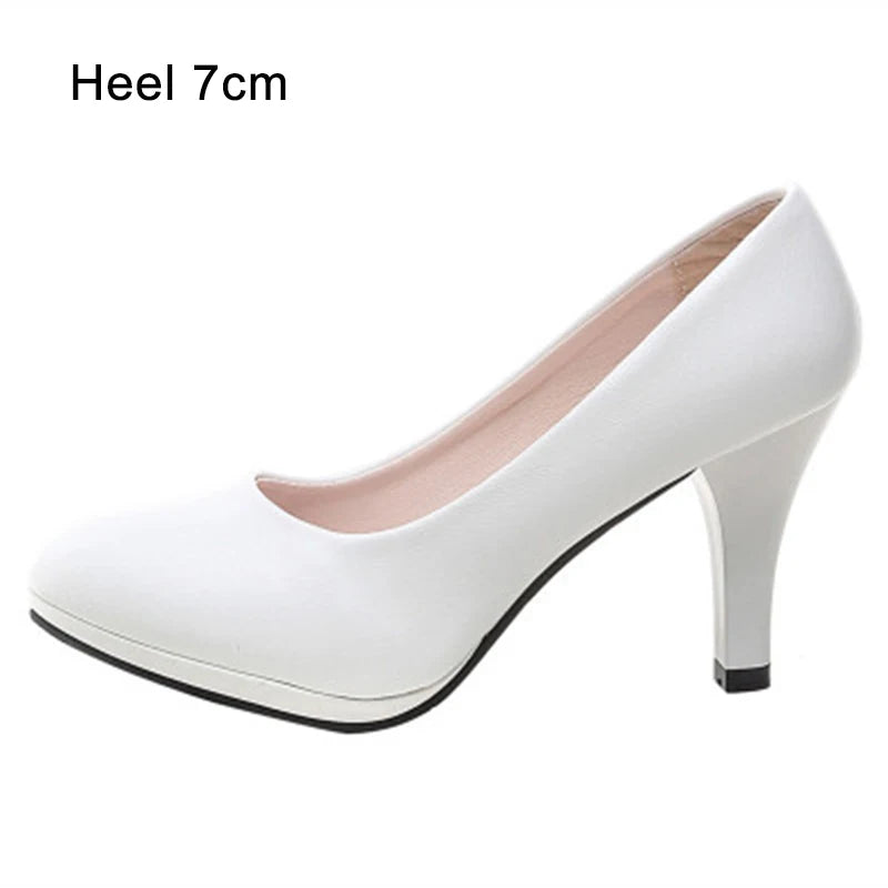 Voesnees Women Shoes Comfortable Formal Wear Black High Heels 3-5cm Professional Mid-heel Flight Attendant Etiquette Work Shoes white