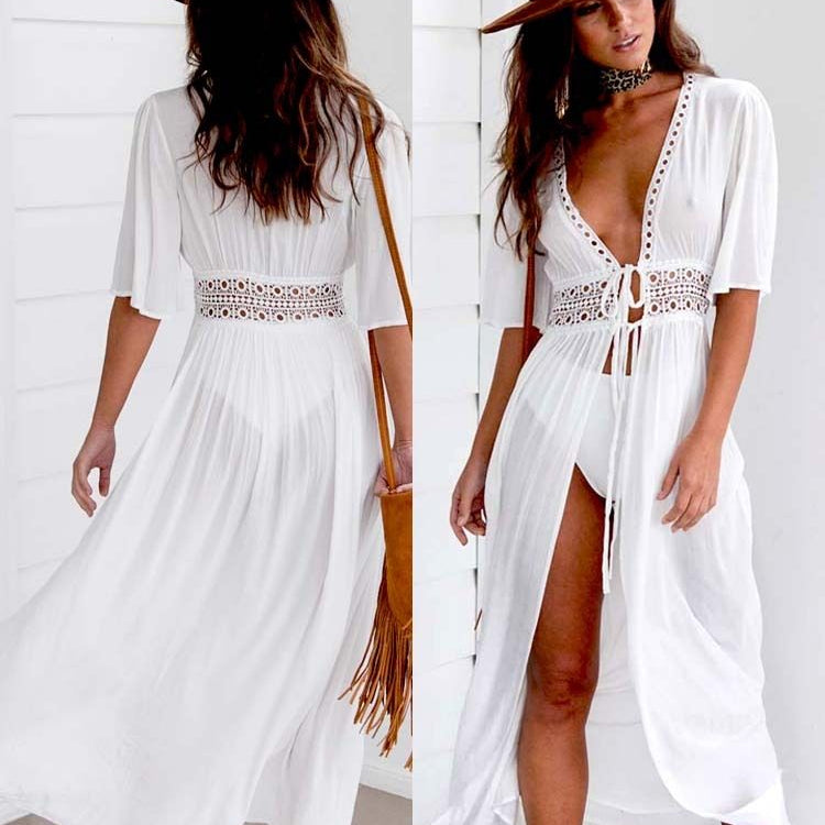 Plus Size Bathing Swimsuit Bikini Swimwear Wrap Pareo Cover Up Beach Dress Sarong White