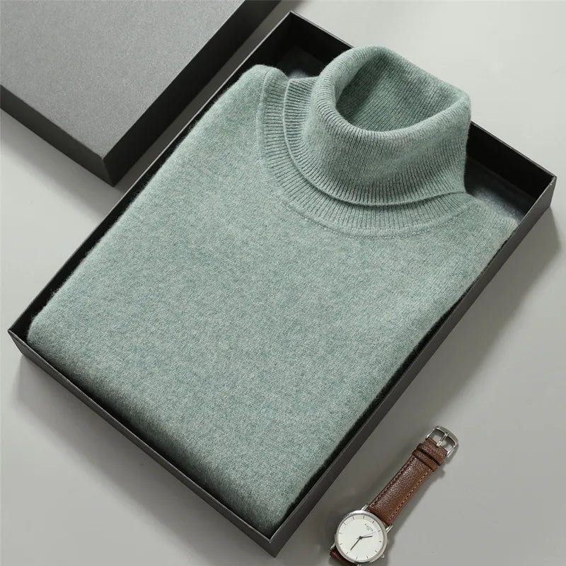 Turtleneck Men Pullovers Autumn Winter Soft Light Warm Rolled Neck Jumper Jersey Pull Homme Knitted Sweater as show