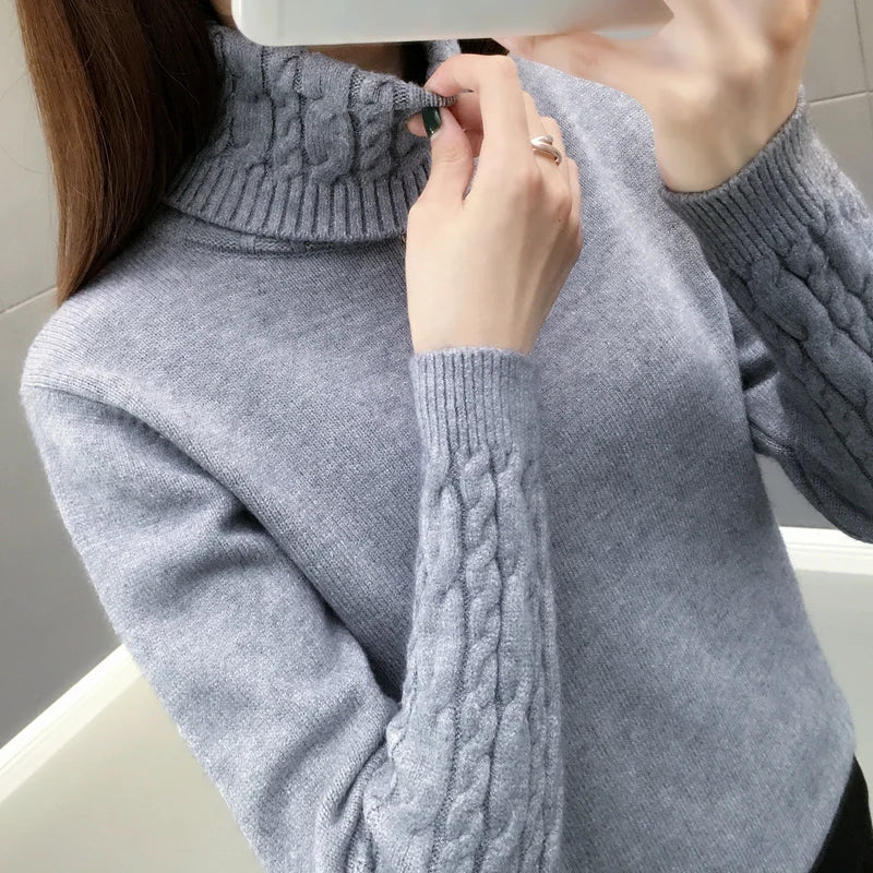 Women Sweater Turtleneck Pullovers Autumn Winter Sweaters New 2023 Long Sleeves Thick Warm Female Sweater Khaki GRAY