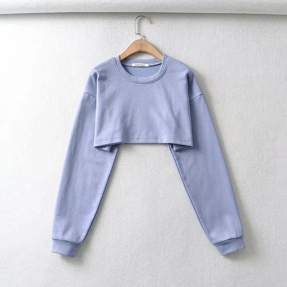 Womens Casual Tracksuits 2 Piece Set Spring Crop Sweatshirt + Sporting Shorts Sweat Set Ladies Two Piece Outfit Solid Color Suit as shown 4