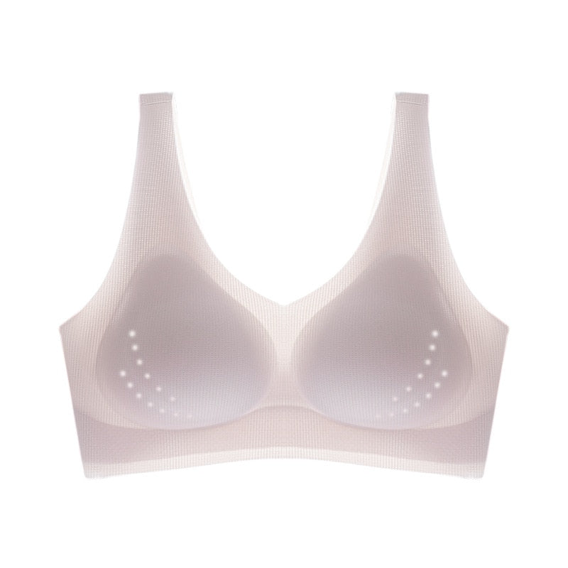 Sexy Ice Silk Bras Push Up Seamless Underwear Beauty Back Deep V Bralette Until Thin Lingerie 1