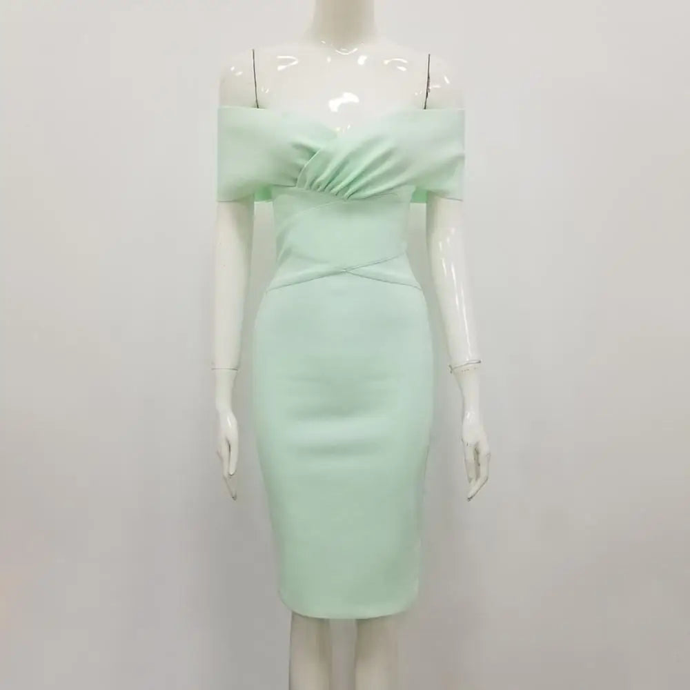 Free Shipping Sexy Off Shoulder Mint Green Women Summer Bandage Dress 2019 Designer Fashion Party Dress Club Vestido Mint Green