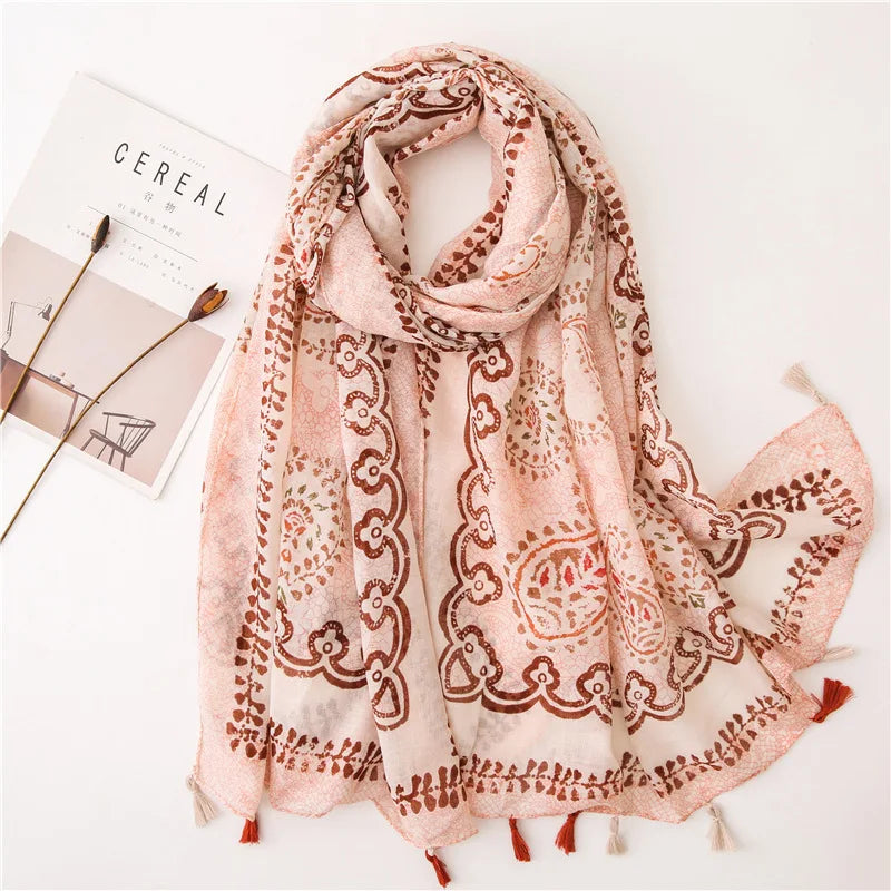 2023 Fashion Paisley Abstract Floral Tassel Viscose Shawl Scarf Lady Wrap Thin Pashmina Stole Muslim Hijab 180*90Cm 15