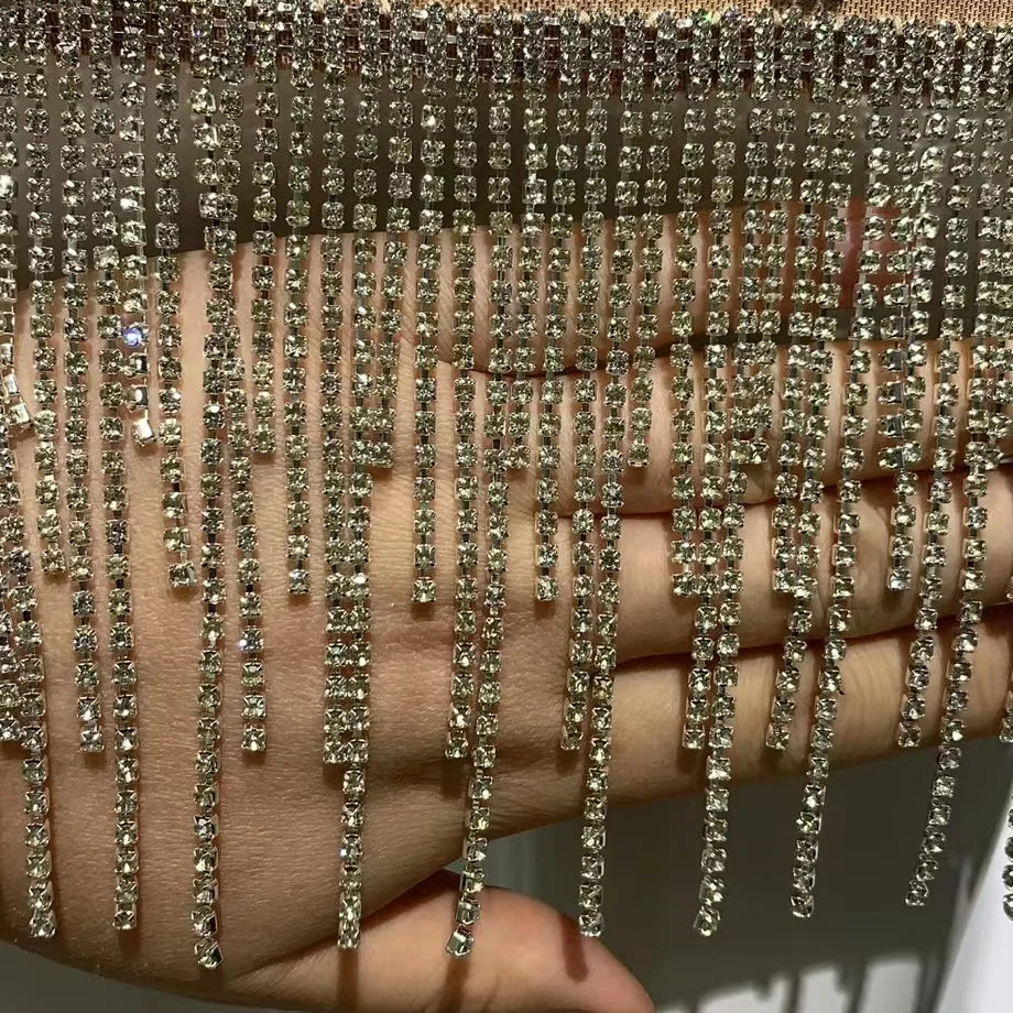 Black Khaki Pearls Sparkly Tassels Birthday Dress Women Sexy Club Wear Strapless Party Night Celebrity Mini Dress