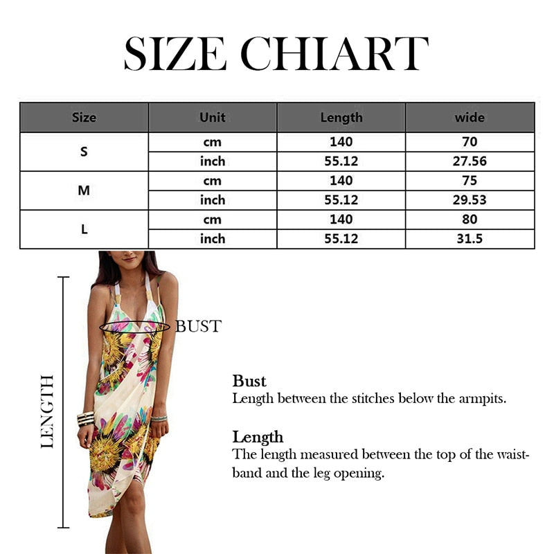 Printed Cover-ups Sexy Beach Dress Halter Sling Chiffon Beach Towel Bikini Wrap Pareo Skirts Open-Back Swimwear