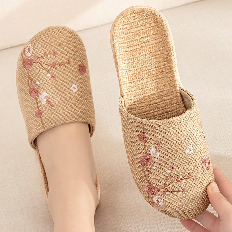 Suihyung Summer Flax Slippers Women Men Casual Linen Slides Multi-Style Non-Slip EVA Home Flip Flops Indoor Shoes Female Sandals